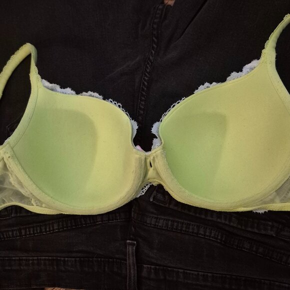 Victoria's Secret BBV Lace Bra 36B neon yellow with white lace push - Picture 4 of 7